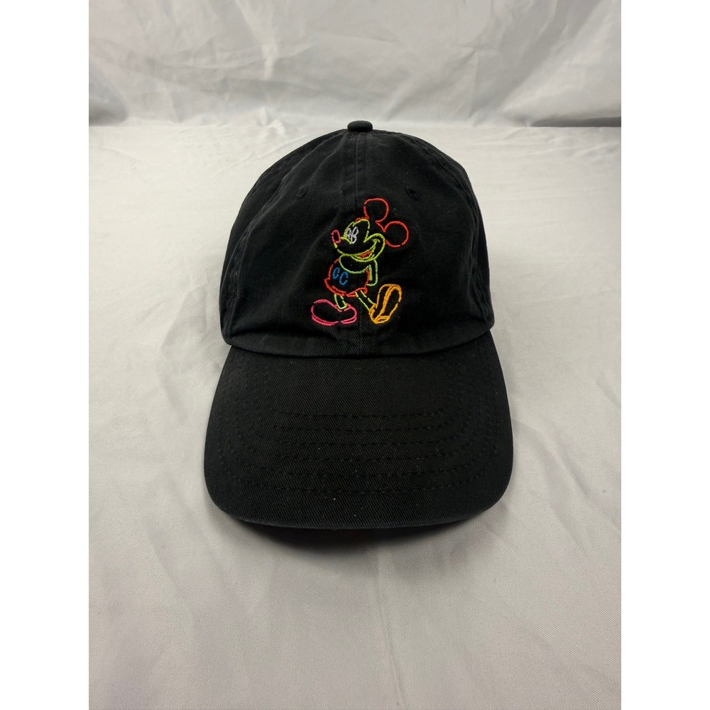 Disney Parks Mickey Mouse Black Neon Embroidered Baseball Cap Hat‎ Adjustable